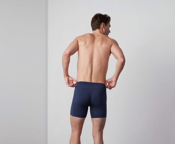 Back view of a man wearing Silver HD Boxer Brief in True Navy