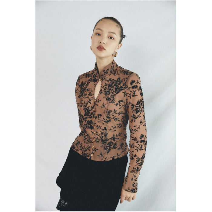 SALE6 Fold Blue Dot Original Design Plush Pattern Mesh Elastic Stand Collar Slimming Bottom Shirt image 5