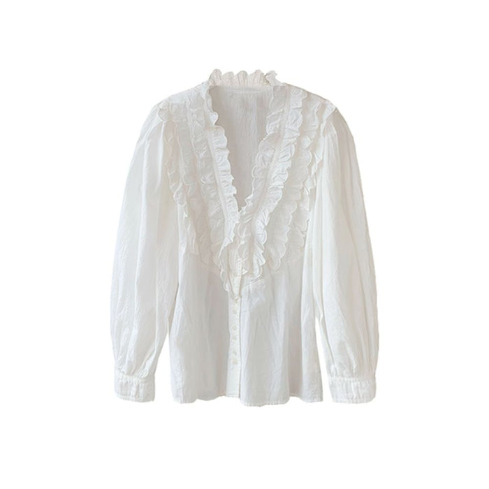 FAN New Product Si Clothing Collar Art French V neck High Difficulty Making Lace Shirt image 5