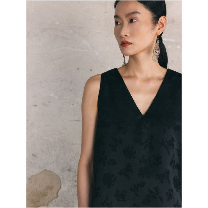 PaleBlueDot Summer Chic Designer V neck Geometric Jacquard Black A line Vest image 4