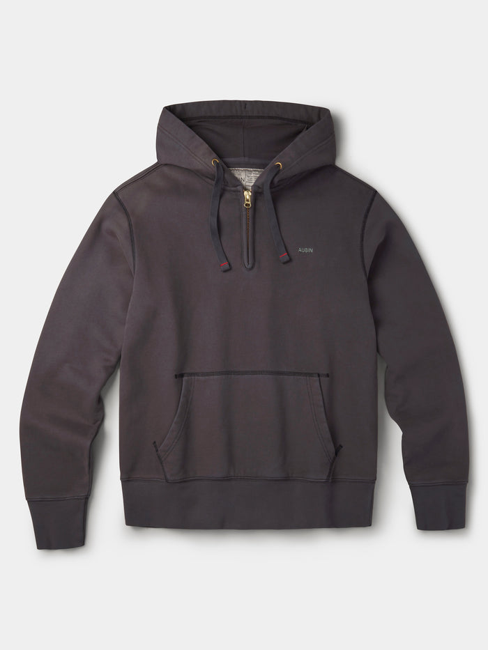 Aubin Washed Black Baildon Zip Neck Hoody | Hoody
