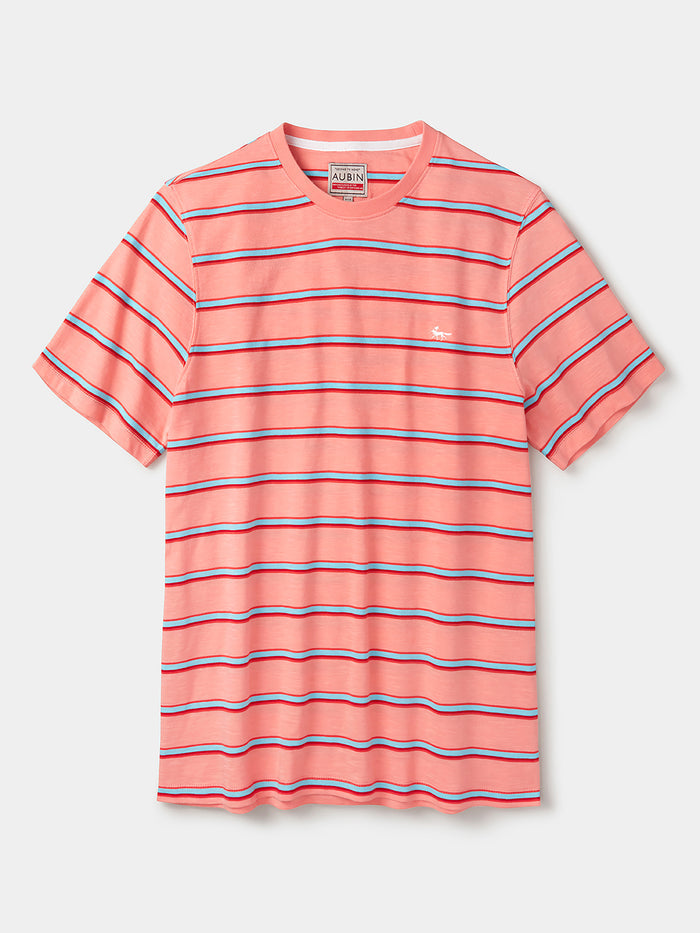 Aubin Peach Stripe Berkeley Slub T-Shirt | T-Shirt