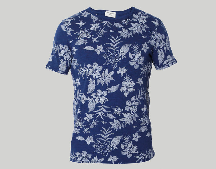 Blue Floral Print Crew Neck T-Shirt