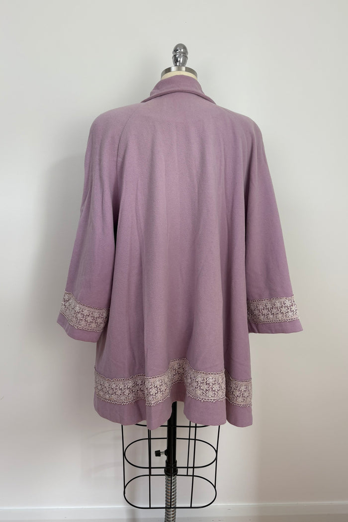 Cashmere And Wool Lavender Lace Trim Coat