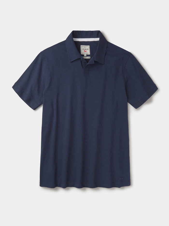 Aubin Navy Churchfield Open Collar Polo | Polo Shirts