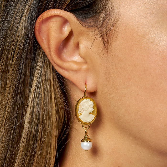 Classic Cameo Pearl Dangle Drop Earrings
