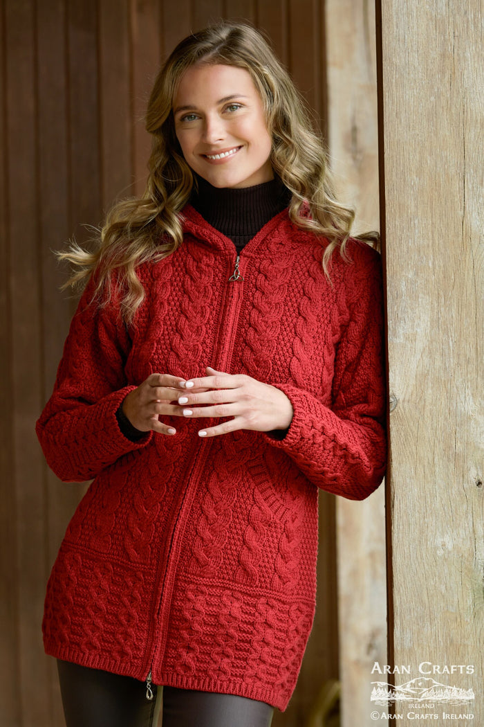 Classic Hooded Zipper Sweater - Cherry