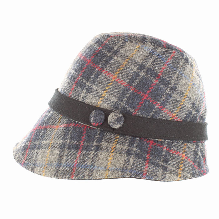 Clodagh Hat - Charcoal/Red Plaid