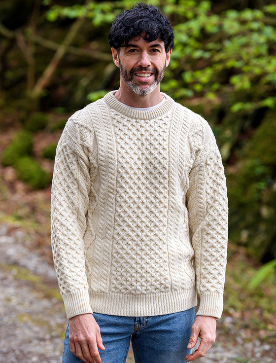 Crew Neck Super Soft Aran Sweater - Natural