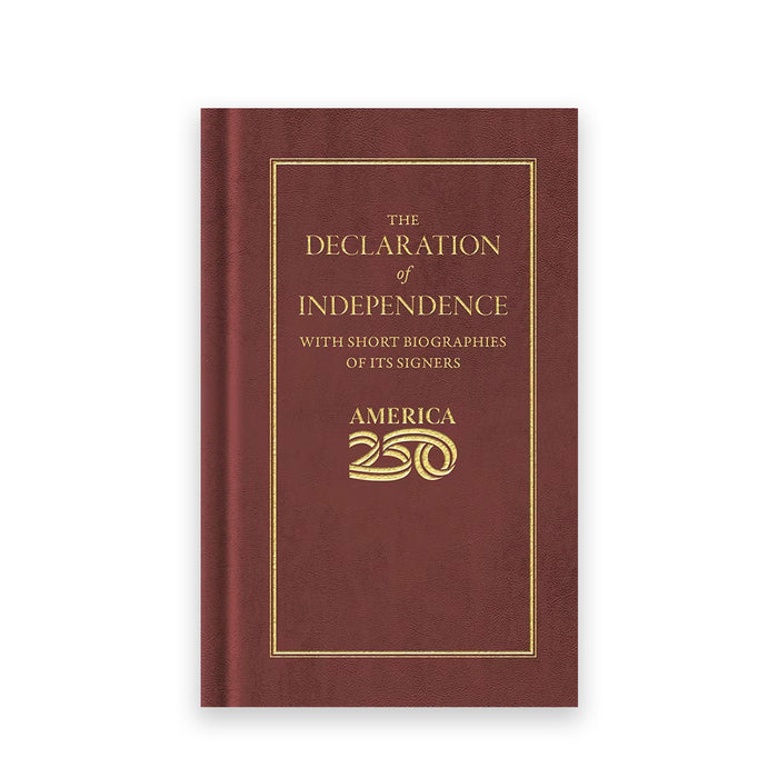 Maroon book titled 'The Declaration of Independence' with gold text on a white background