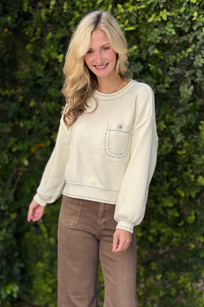 Enzo Contrast Stitch Sweater Top