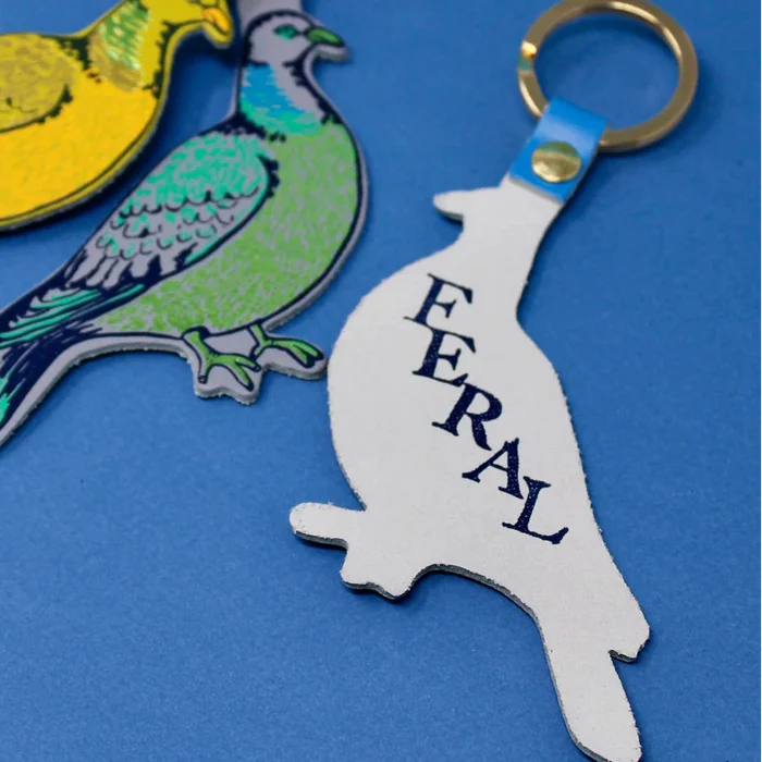 Feral Pigeon Leather Keychain