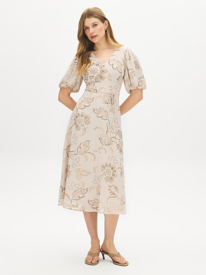 Gray Daze Floral Print Chiffon Midi Dress - Full Front View - Suzy Shier