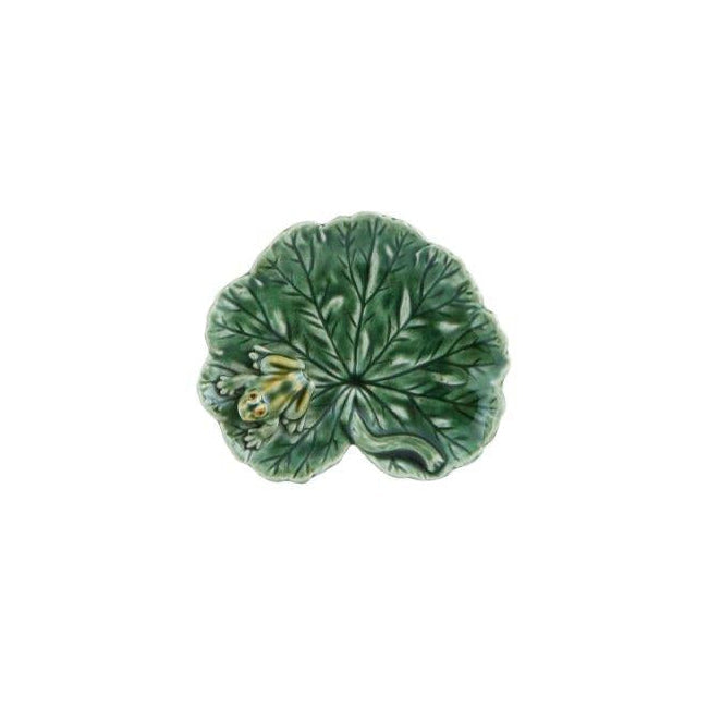 Decorative green leaf-shaped object on a white background