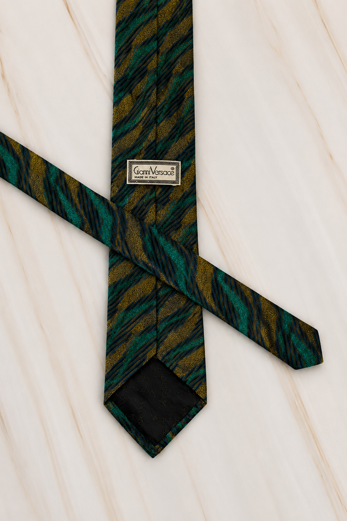 Gianni Versace Abstract Wave Pattern Silk Tie