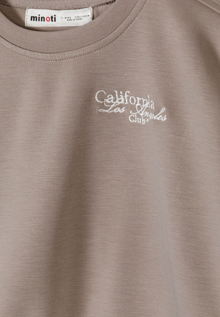 Embroidered Sweatshirt, Brown Crew Neck, Logo - 4