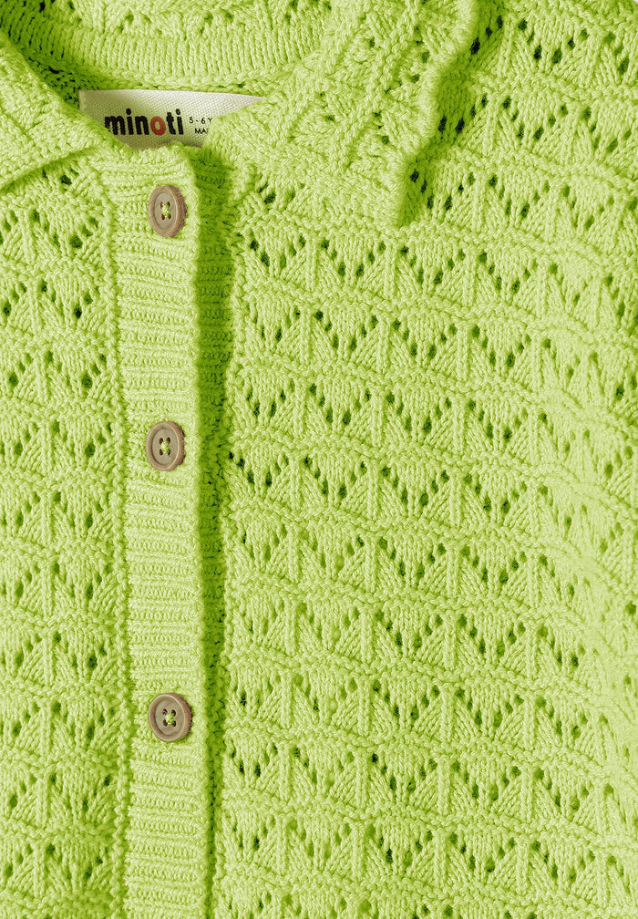 Pointelle Knit Set, Button-Front Cardigan & Shorts, Lime - 7