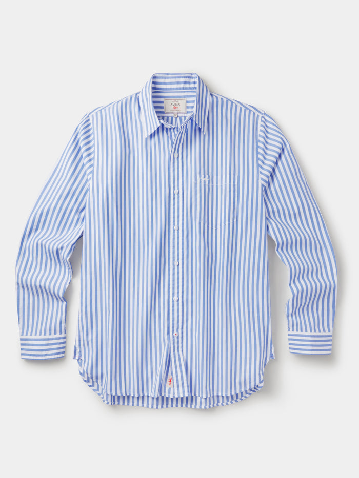Aubin Ultra Marine Stripe Gladstone Poplin Shirt | Poplin Shirt