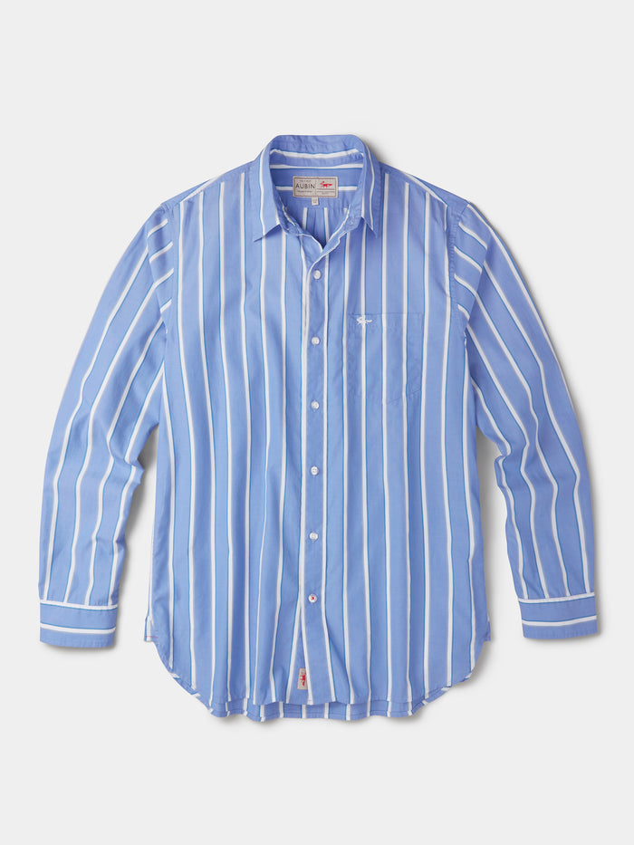 Aubin Blue Variegated Stripe Gladstone Poplin Shirt | Poplin Shirt