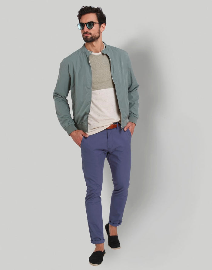 Green Colourblocked Crew Neck T-Shirt