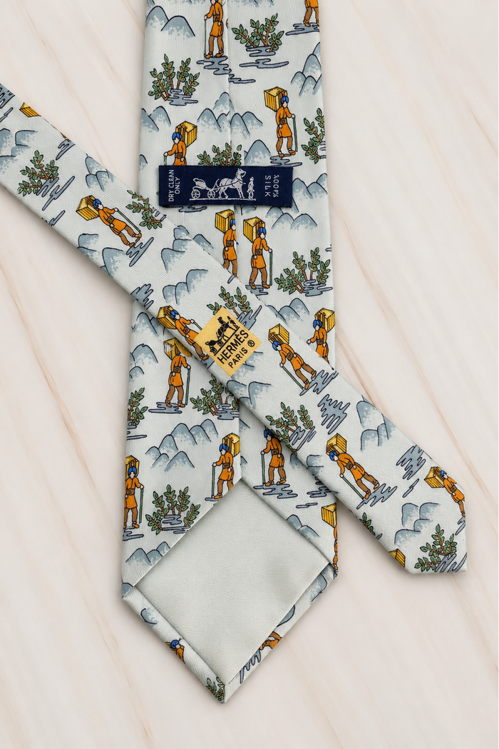 Hermes 'Caravane/Voyageur Oriental' 1980s 100% Silk Neck Tie