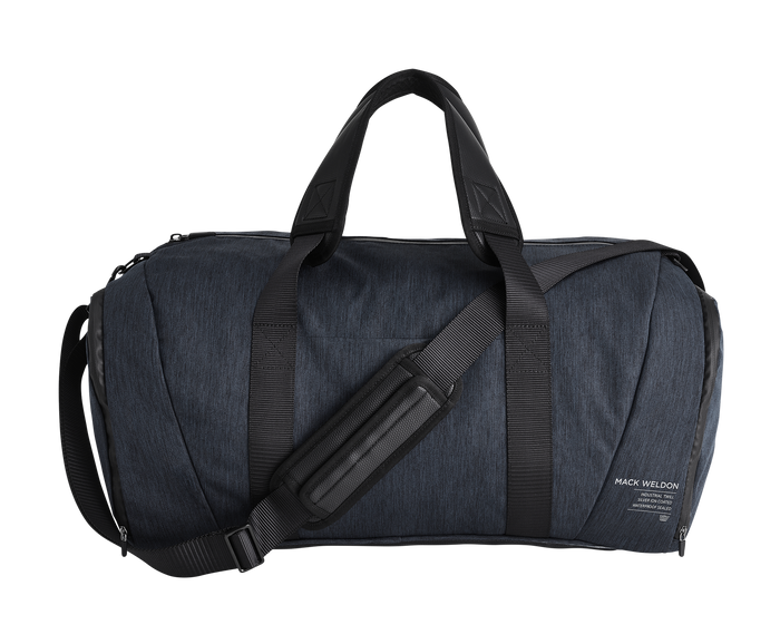 Front view of Mack Weldon Ion Weekender in Navy Heather