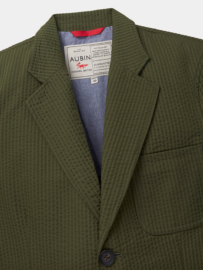 Aubin Khaki Seersucker Mareham Patch Pocket Jacket | Suit Jackets