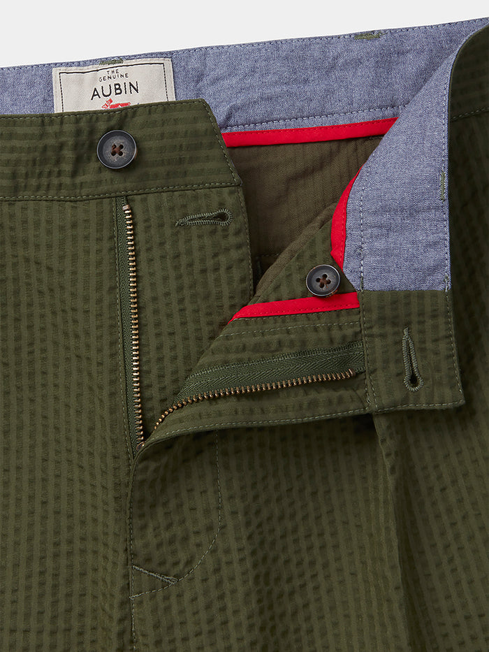 Aubin Khaki Seersucker Mareham Relaxed Fit Trouser | Seersucker Trousers