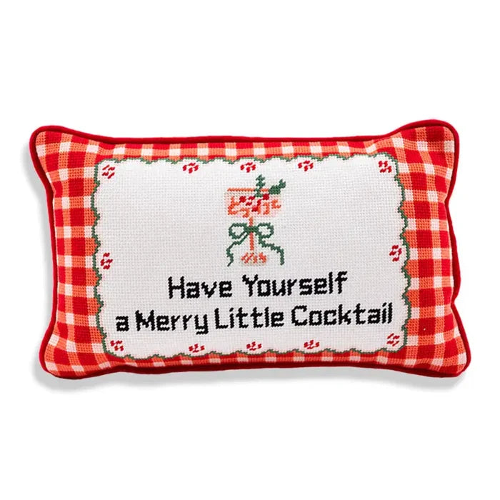 Merry Little Cocktail Needlepoint Pillow - The New York Public Library Shop