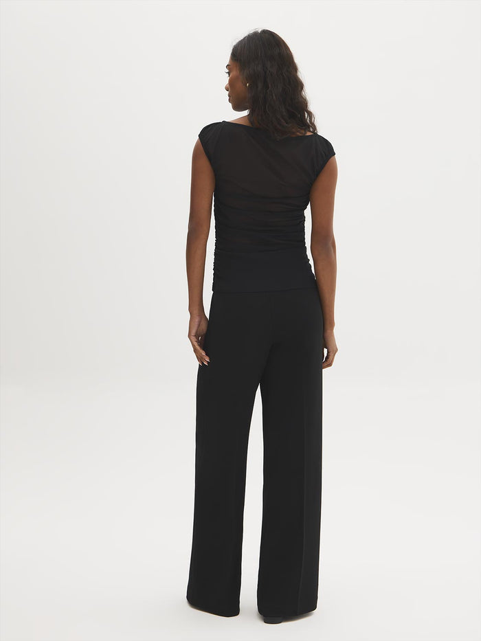 Mesh Illusion Boat Neck Top