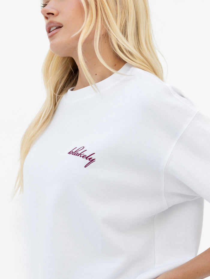 Mindy Oversized T-Shirt - White & Burgundy