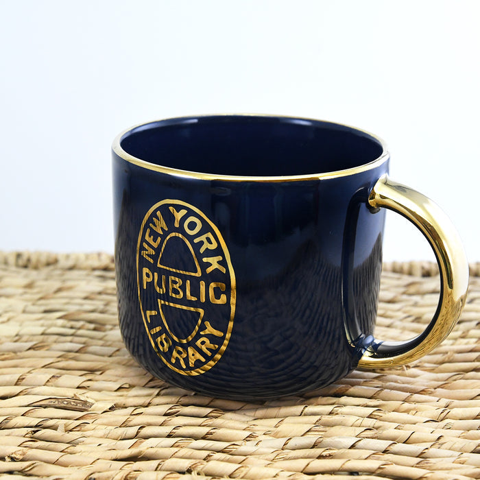 NYPL Navy Bookbinding Stamp Mug - The New York Public Library Shop