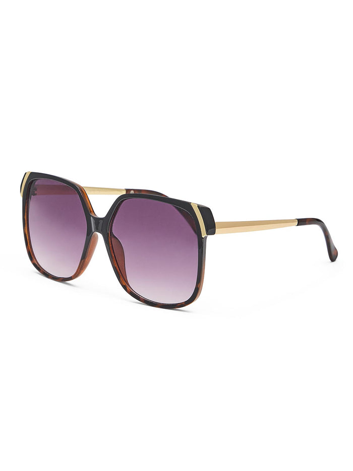 Oversized Square Frame Sunglasses - Close-up Metal Detail at Arms - Suzy Shier