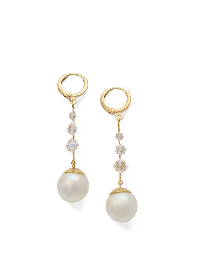 Pearl Drop Chain Huggie Earrings