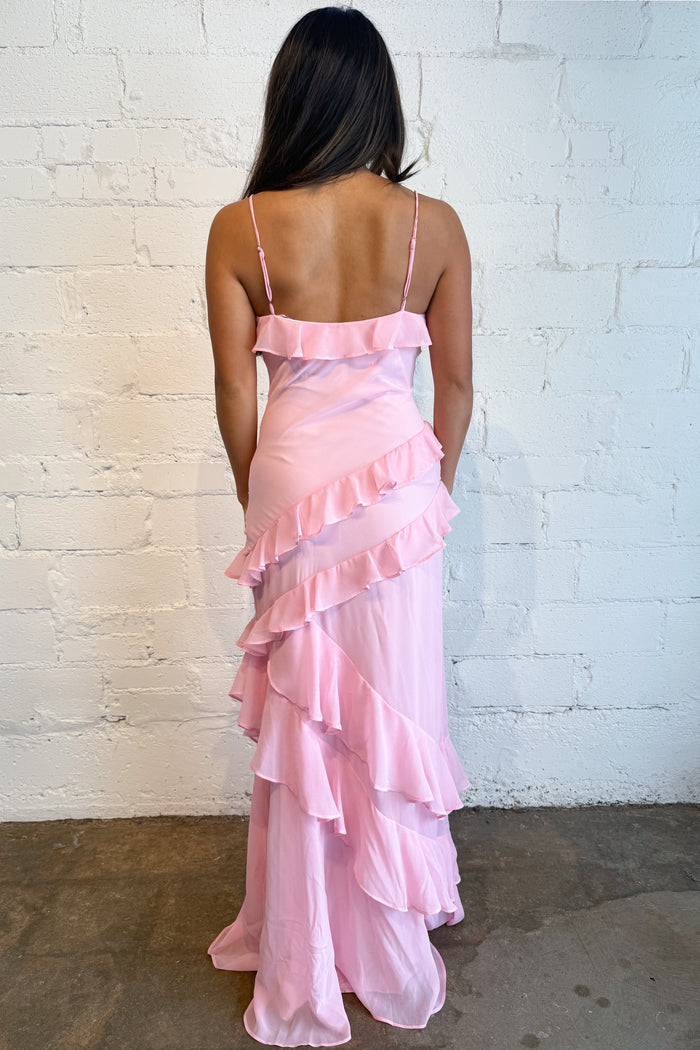 Pink Champagne Maxi Dress Back, adeline boutique, dallas boutique, boutique
