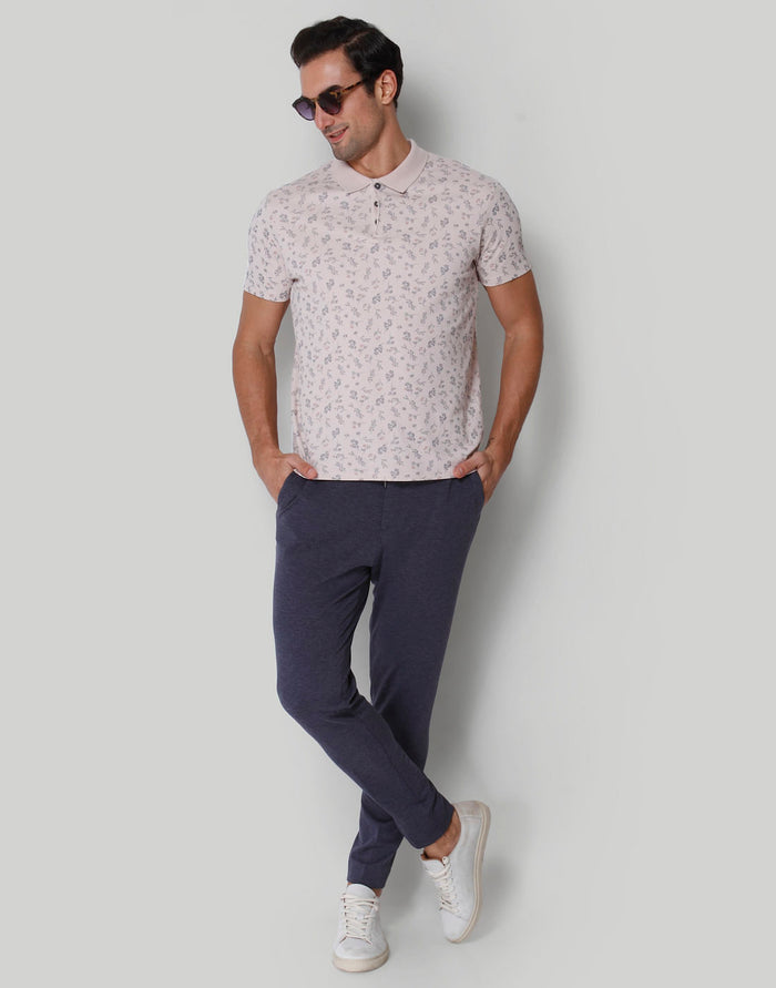 Pink Floral Print Polo Neck T-Shirt