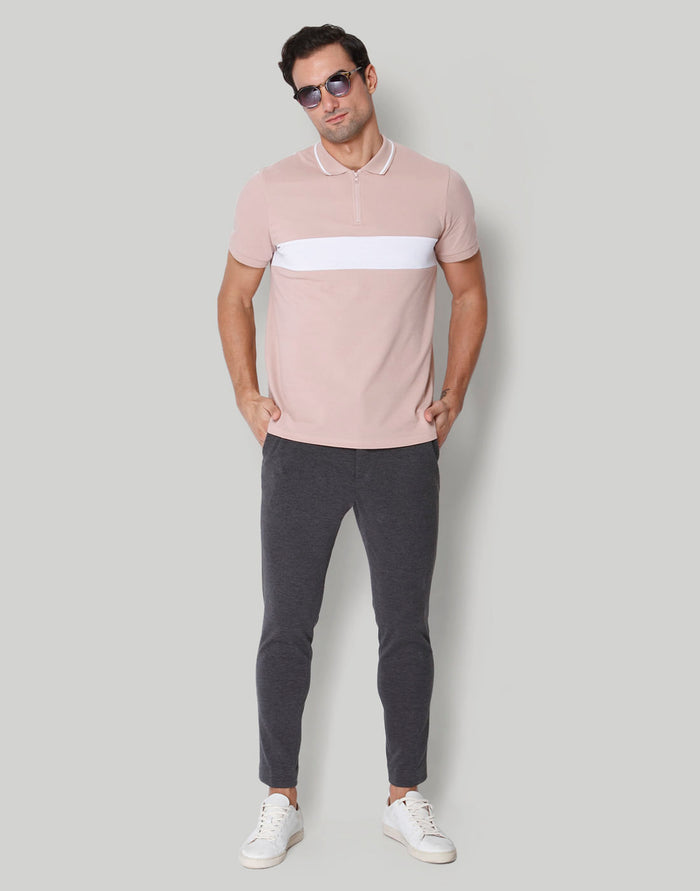 Pink Striped Polo Neck T-Shirt