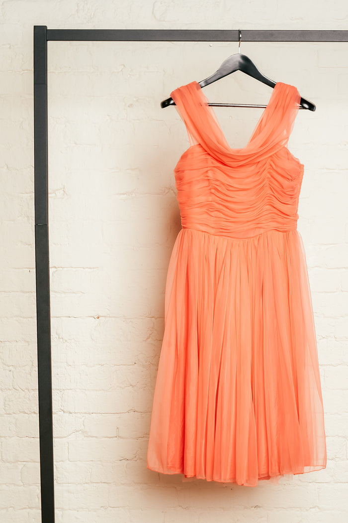 Plisse Coral Cocktail Midi Dress image 4