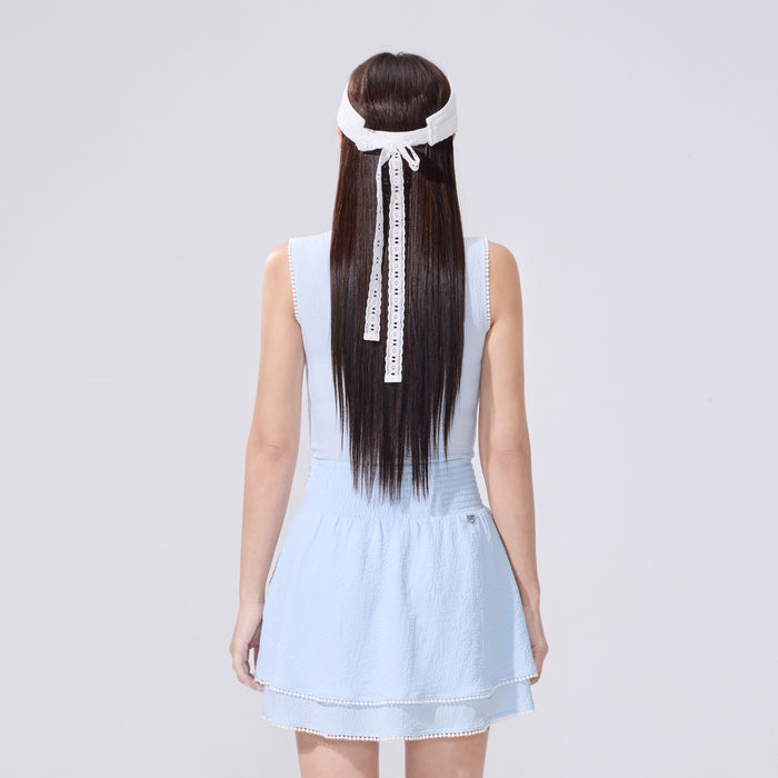 Pom-Pom Seersucker Sleeveless T-Shirt (Blue)