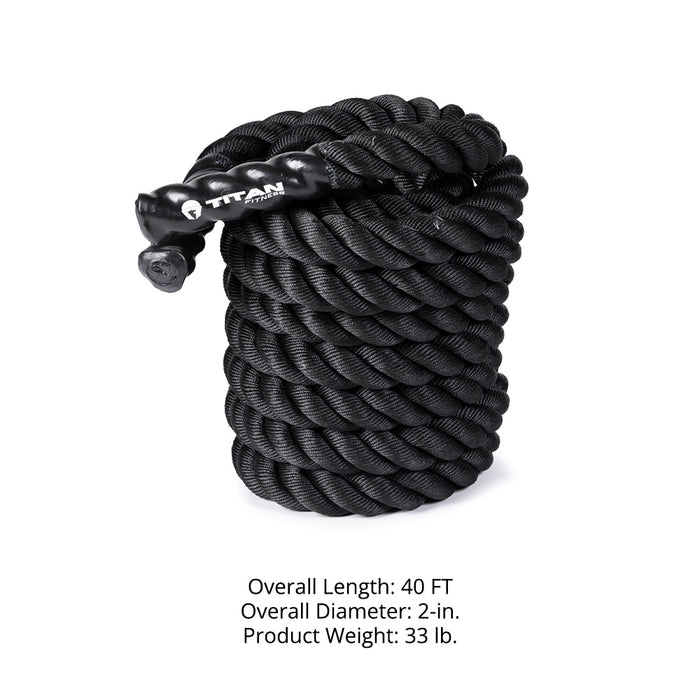 Black Poly Dacron Battle Ropes - Battle Rope Length: 40 FT - Battle Rope Thickness: 2" | 40 FT / 2"