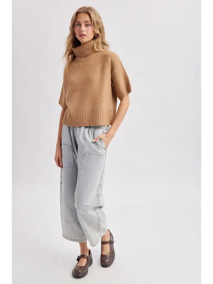 Short Sleeve Turtleneck Knit Sweater