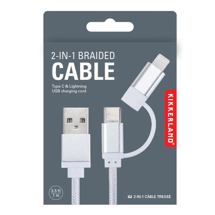Silver 2-in-1 Braided Cable - The New York Public Library Shop