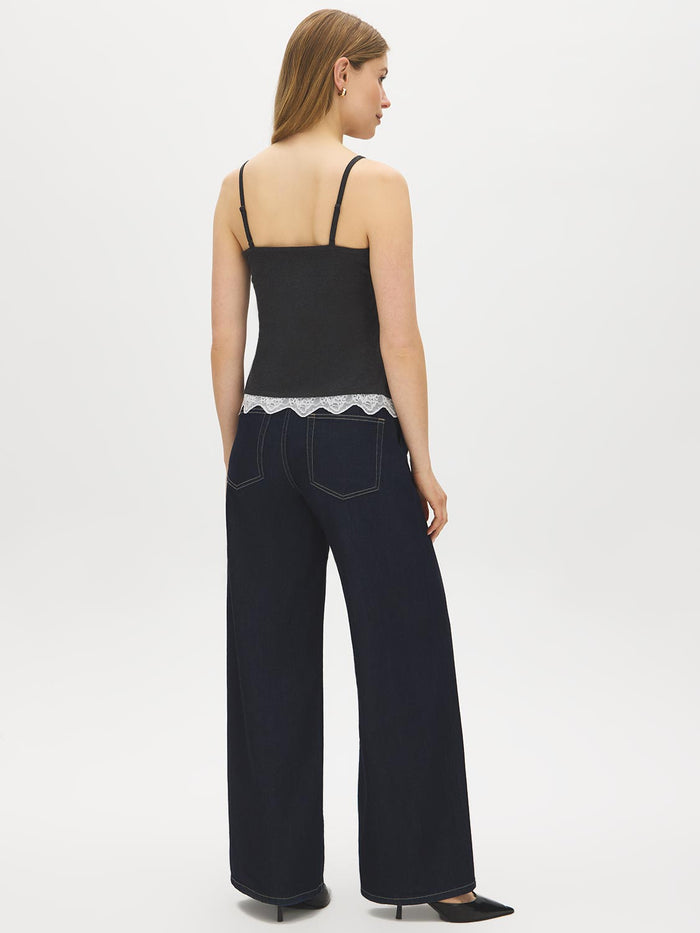 Charcoal Melange Lace Trim Tank Top - Back View - Suzy Shier
