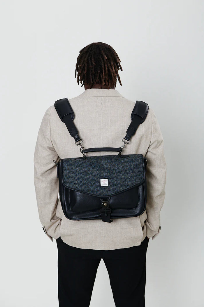 The Laptop Satchel - Black and Grey Herringbone