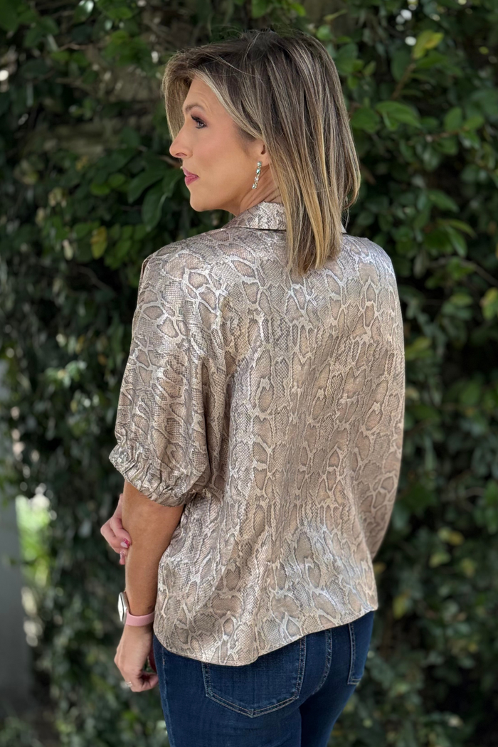 The Milan Snakeskin Shimmer Top in Pearl
