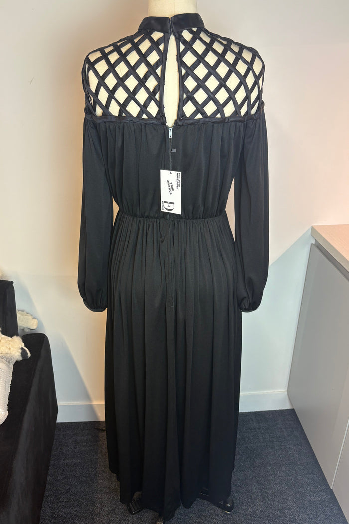 Vintage Lattice Black Maxi Dress