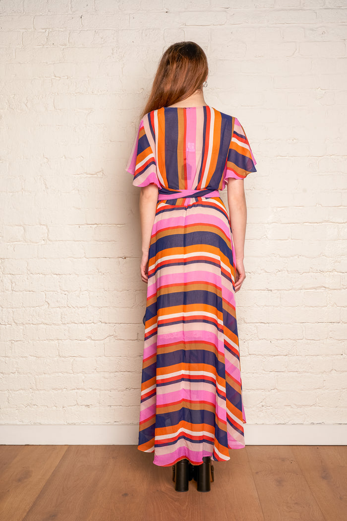 Vintage Striped Sheer Wrap Midi Dress image 3