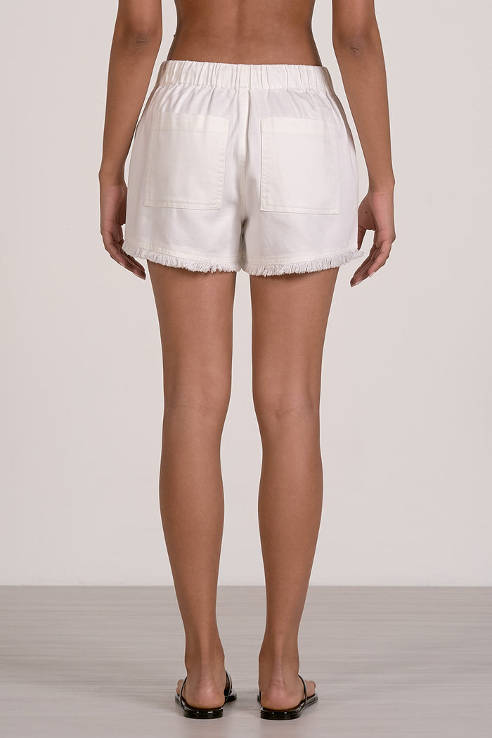 White Elastic Frayed Shorts