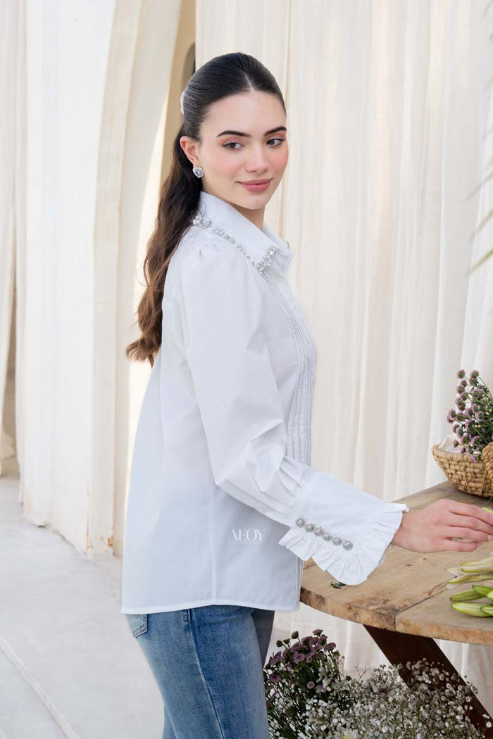 White Embellished Collar Shirt
