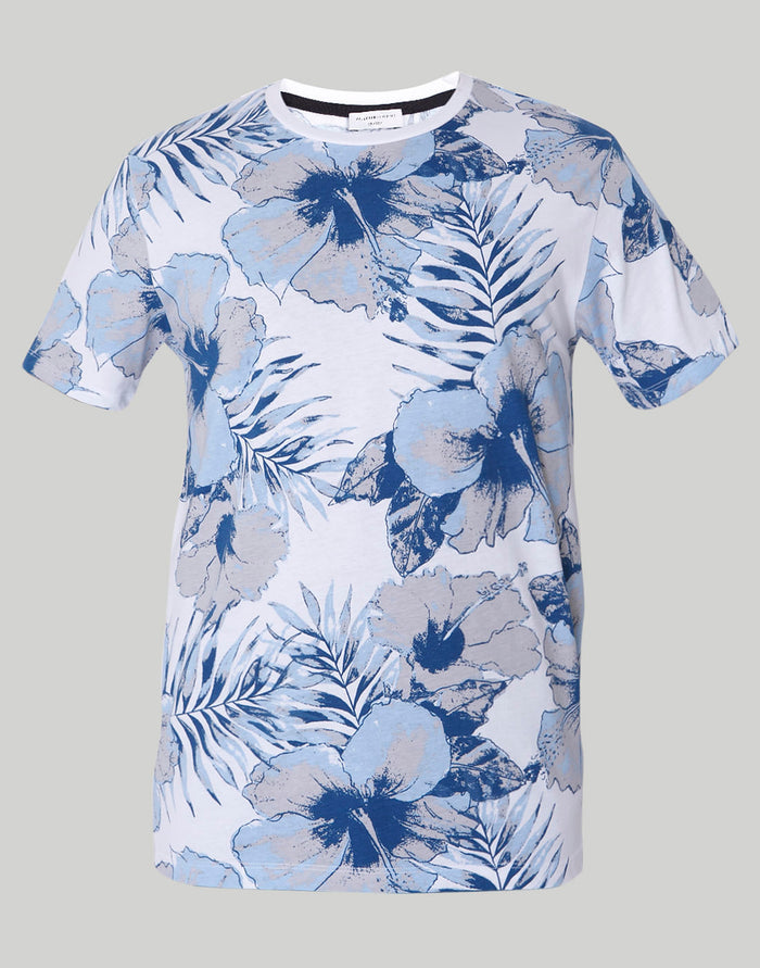 White Floral Print Crew Neck T-Shirt
